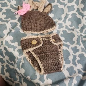 Baby girl "Daddys Deer" handmade crocheted outfit photo shoot